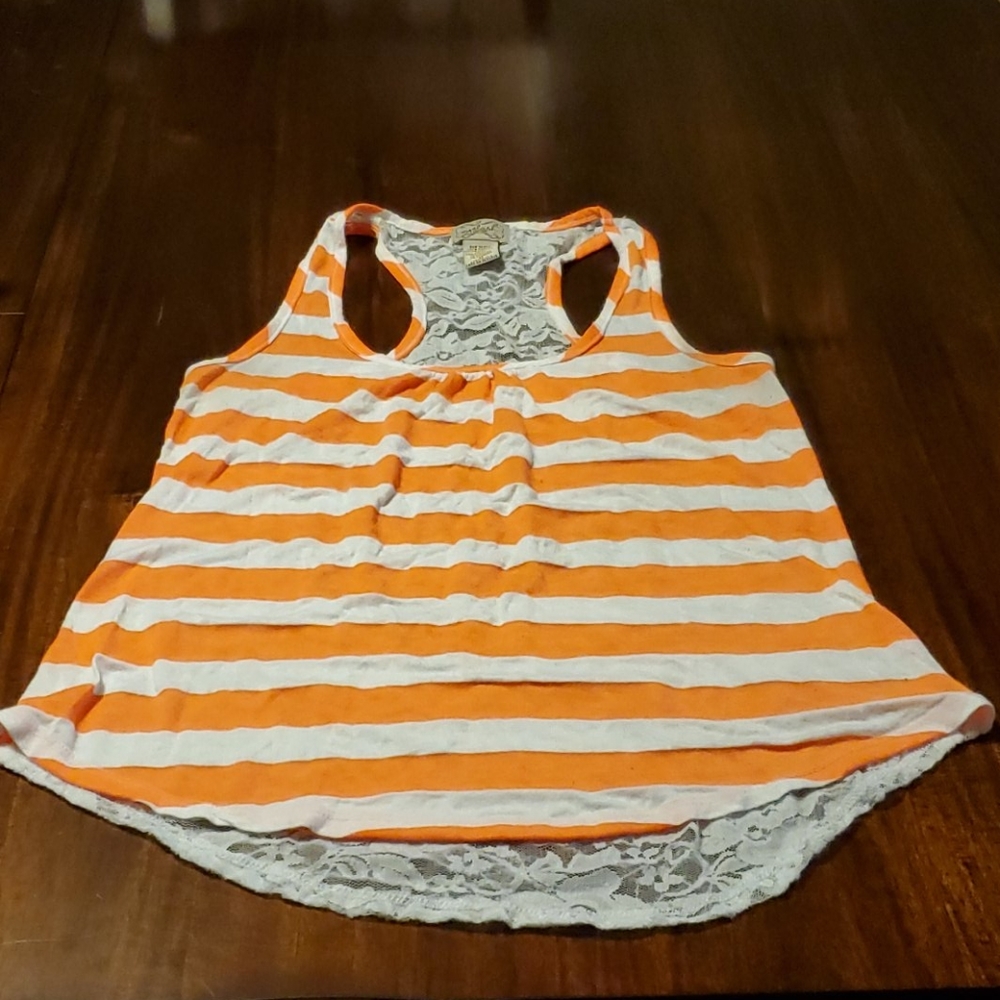 Stripe and lace tank